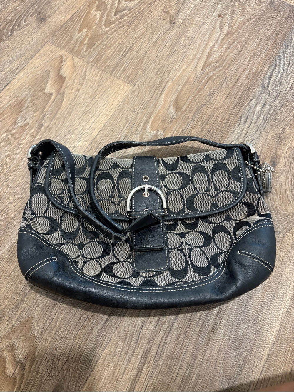 Coach Black and Brown Signature Canvas Shoulder Bag